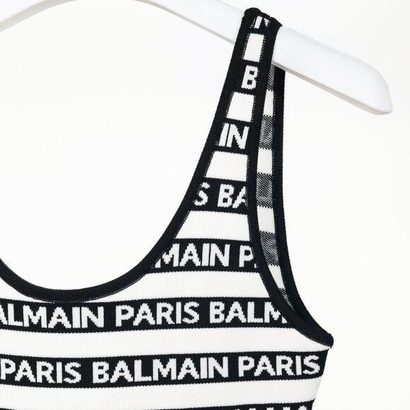 Balmain Black & White Knit All-Over Logo-Stripe Bodysuit - Picture 5 of 9